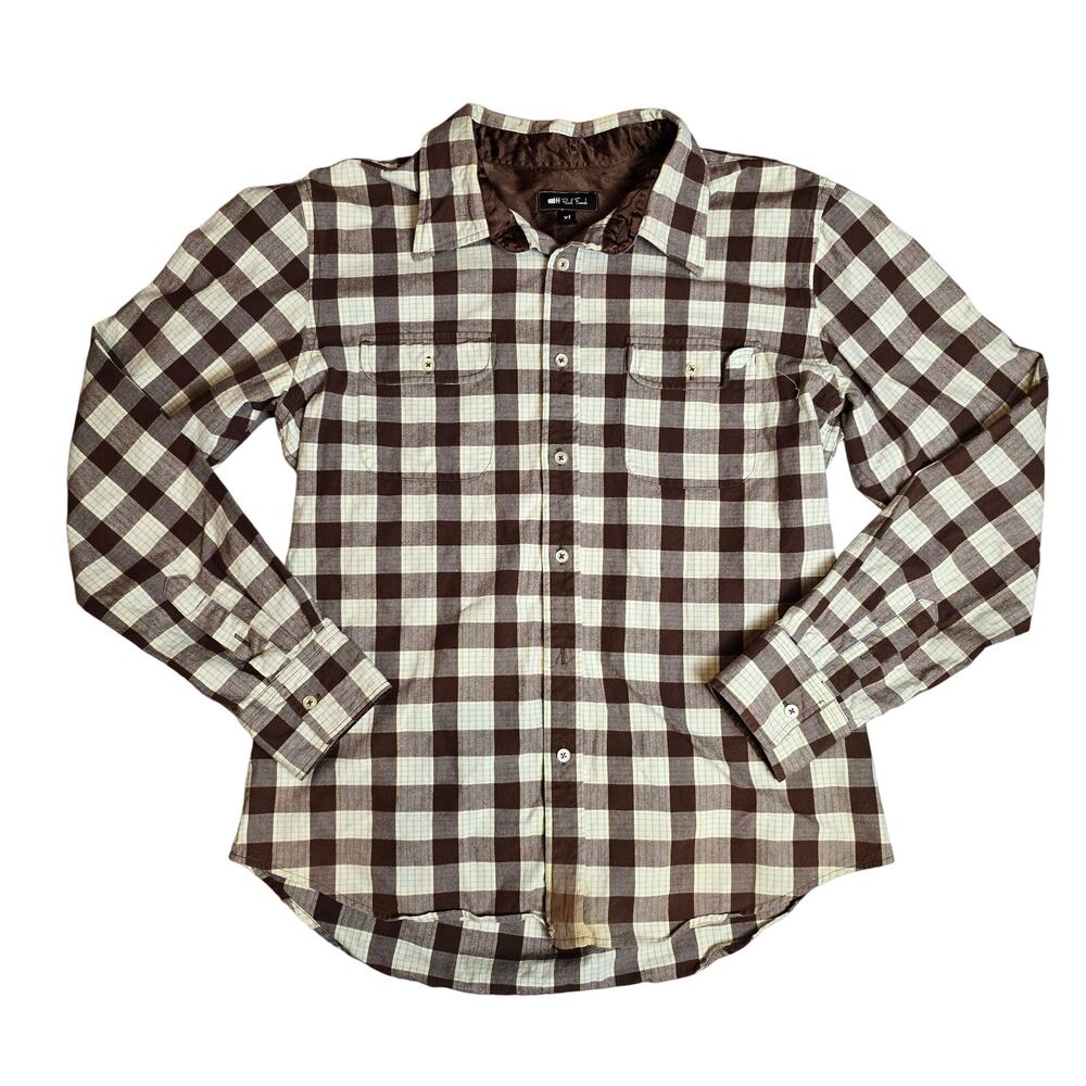 Paul Frank Men’s Long Sleeve Dress Shirt XLarge XL Plaid Brown White Y2K